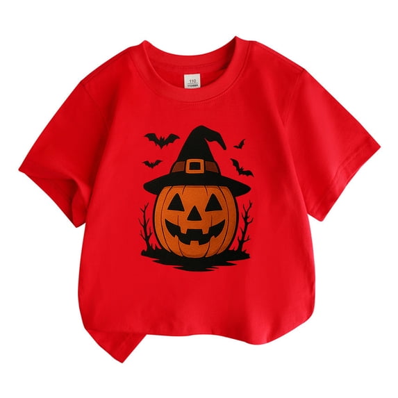 CONZONE Halloween Little Boys Tshirts Short Sleeve Pumpkin Graphic Tees for Boys Crew Neck Spooky Season Cute Tops
