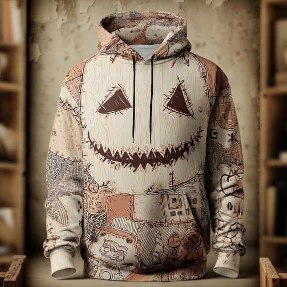 CONZONE Halloween Men's Hoodies Long Sleeve Hallowmas Pullover Hoodie for Men Funny Pumpkin Face Graphic Hooded Sweatshirts With Pocket