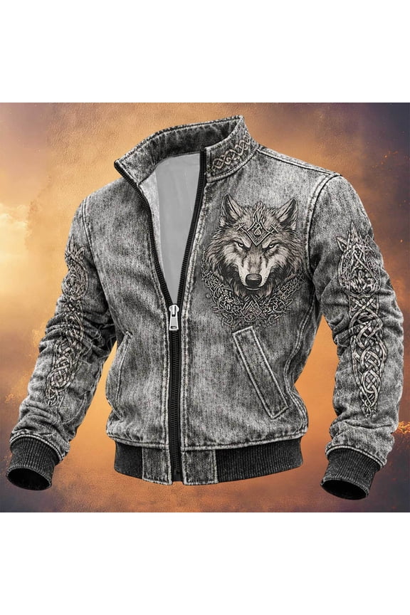 Halloween Men's Bomber Jacket Full Zip Up Viking Jacket for Men Lightweight Norse Mythology Graphic Y2K Fall Windbreaker Jackets With Pockets