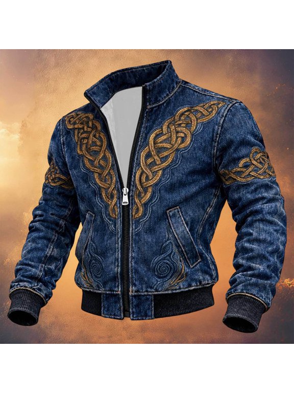 Halloween Men's Bomber Jacket Full Zip Up Viking Jacket for Men Lightweight Norse Mythology Graphic Y2K Fall Windbreaker Jackets With Pockets