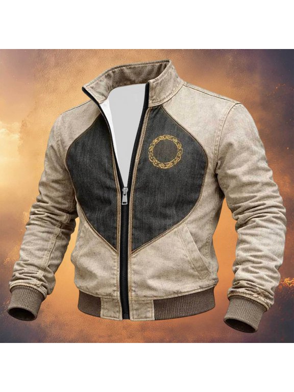 Halloween Men's Bomber Jacket Full Zip Up Viking Jacket for Men Lightweight Norse Mythology Graphic Y2K Fall Windbreaker Jackets With Pockets