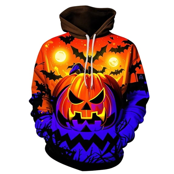 CONZONE Halloween Mens Hoodies Long Sleeve Hallowmas Pullover Hoodie for Men Funny Ghost Pumpkin Graphic Hooded Sweatshirts With Pocket