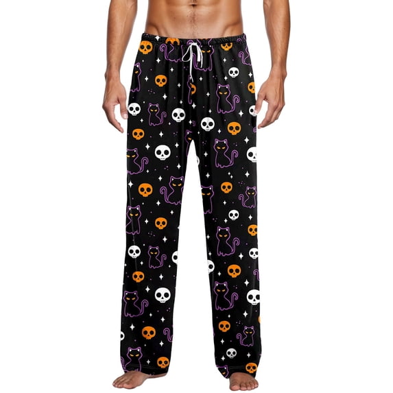 CONZONE Halloween Mens Pajama Pants Elastic Waist Drawstring Hallowmas Printed Lounge Pants for Men Soft Sleepewear Pjs Bottoms with Pockets