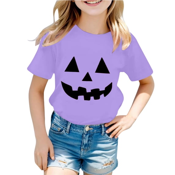 CONZONE Halloween Newborn Girls T Shirts Short Sleeve Pumpkin Face Graphic Tees for Girls Crew Neck Funny Tops