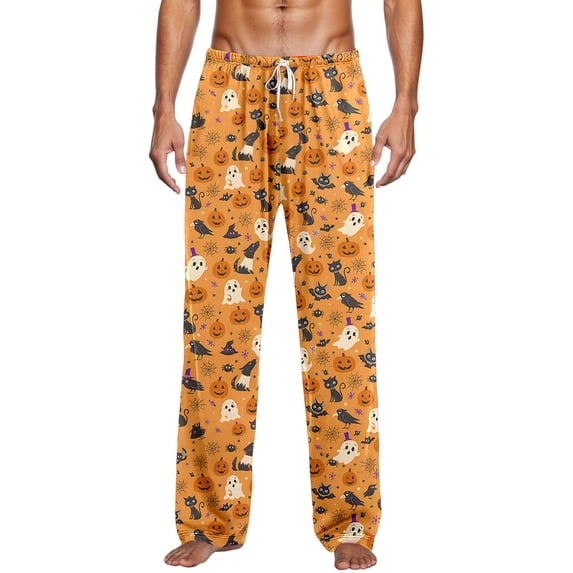 CONZONE Halloween Pajama Pant for Men Elastic Waist Drawstring Hallowmas Printed Mens Lounge Pants Soft Sleepewear Pjs Bottoms with Pockets