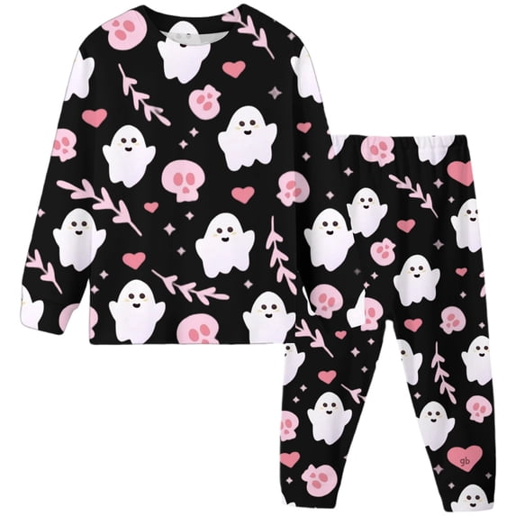CONZONE Halloween Pajamas for Girls Graphic Pjs Set Hallowmas Jammies Long Sleeve Button Down Shirts Pants 2 Piece Sleepwear Loungewear for Kids