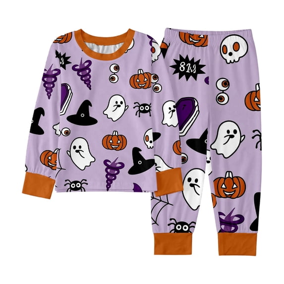 CONZONE Halloween Pajamas for Girls Graphic Pjs Set Hallowmas Jammies Long Sleeve Tops Pants 2 Piece Sleepwear Loungewear for Kids