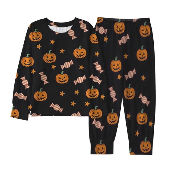 CONZONE Halloween Pajamas for Girls Pumpkin Pjs Set Hallowmas Jammies Long Sleeve Tops Pants 2 Piece Sleepwear Loungewear for Kids