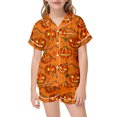 thumbnail image 1 of CONZONE Halloween Pajamas for Girls Pumpkin Pjs Set Hallowmas Jammies Short Sleeve Button Down Shirts Shorts 2 Piece Sleepwear Loungewear for Kids, 1 of 7