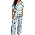 thumbnail image 1 of CONZONE Halloween Pajamas for Women Set Printed Short Sleeve Button Down Tops and Pants Hallowmas Loungewear Cozy 2 Piece Pjs Set for Women, 1 of 5