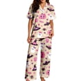 thumbnail image 1 of CONZONE Halloween Pajamas for Women Set Short Sleeve Button Down Graphic Tops Pants Pjs 2 Piece Spooky Season Sleepwear, 1 of 5