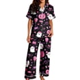 thumbnail image 1 of CONZONE Halloween Pajamas for Women Set Short Sleeve Button Down Graphic Tops Pants Pjs 2 Piece Spooky Season Sleepwear, 1 of 5