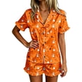 thumbnail image 1 of CONZONE Halloween Pajamas for Women Set Short Sleeve Lace Up Graphic Tops Shorts Pjs 2 Piece Spooky Season Sleepwear, 1 of 4
