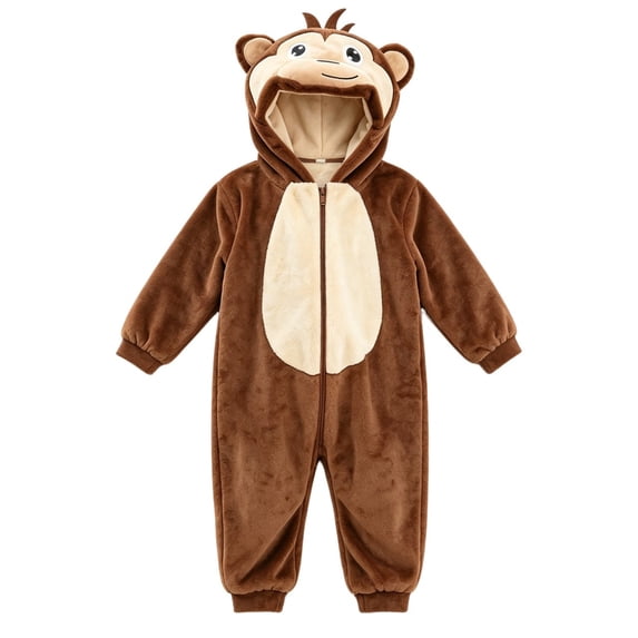 CONZONE Halloween Toddler Boys Animal Onesie Long Sleeve Zip Up Hooded Jumpsuit for Kids Fall Winter Spooky Season Romper