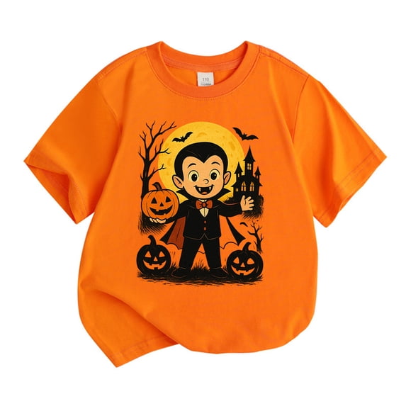 CONZONE Halloween Toddler Boys Tshirts Short Sleeve Graphic Tees for Boys Crew Neck Spooky Season Casual Tops