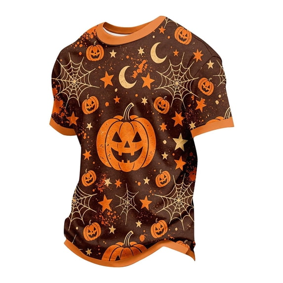 CONZONE Halloween Toddler Boys Tshirts Short Sleeve Pumpkin Graphic Tees for Boys Crew Neck Spooky Season Casual Tops