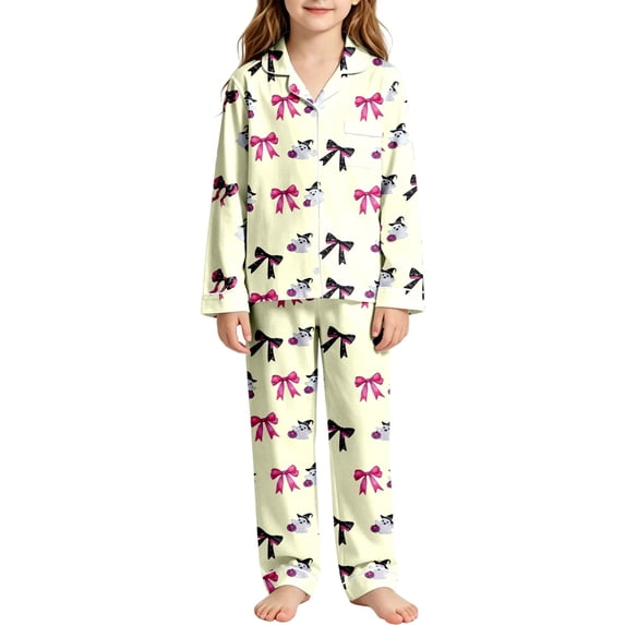 CONZONE Halloween Toddler Girls Pajamas Graphic Pjs Set Hallowmas Jammies Long Sleeve Button Down Shirts Pants 2 Piece Sleepwear Loungewear for Kids
