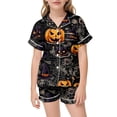 thumbnail image 1 of CONZONE Halloween Toddler Girls Pajamas Graphic Pjs Set Hallowmas Jammies Short Sleeve Button Down Shirts Shorts 2 Piece Sleepwear Loungewear for Kids, 1 of 7