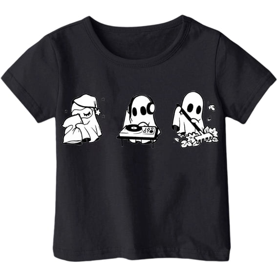 CONZONE Halloween Toddler Girls T Shirts Short Sleeve Ghost Graphic Tees for Girls Crew Neck Cute Tops