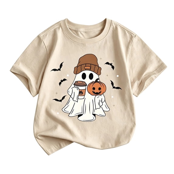 CONZONE Halloween Toddler Girls T Shirts Short Sleeve Ghost Graphic Tees for Girls Crew Neck Cute Tops