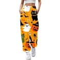 thumbnail image 1 of CONZONE Halloween Womens Joggers Baggy High Elastic Waist Drawstring Joggers for Women Wide Leg Hallowmas Printed Fall Winter Sports Pants with Pockets, 1 of 4