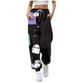 thumbnail image 1 of CONZONE Halloween Womens Joggers Baggy High Elastic Waist Drawstring Joggers for Women Wide Leg Hallowmas Printed Fall Winter Sports Pants with Pockets, 1 of 4