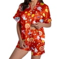 thumbnail image 1 of CONZONE Halloween Womens Pajamas Set Printed Short Sleeve Button Down Tops and Shorts Hallowmas Sleepwear Cozy 2 Piece Pjs Set for Women, 1 of 7