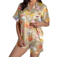 thumbnail image 1 of CONZONE Halloween Womens Pajamas Set Printed Short Sleeve Button Down Tops and Shorts Hallowmas Sleepwear Cozy 2 Piece Pjs Set for Women, 1 of 6