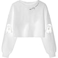thumbnail image 1 of CONZONE Halloween Womens Sweatshirts Cute Ghost Graphic Crop Sweatshirt for Women Spooky Season Fall Winter Pullover Tops, 1 of 2