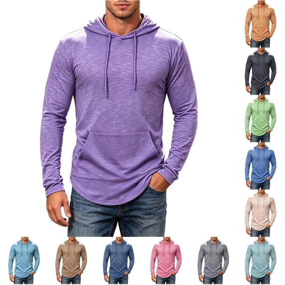 CONZONE Hoodies For Men Long Sleeve Drawstring Hooded Sweatshirts For Men Solid Color Cozy Fall Winter Pullover Mens Hoodies With Pocket