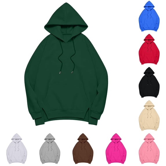 CONZONE Hoodies For Women Long Sleeve Drawstring Hooded Sweatshirts For Women Solid Color Casual Fall Winter Pullover Womens Hoodies With Pocket