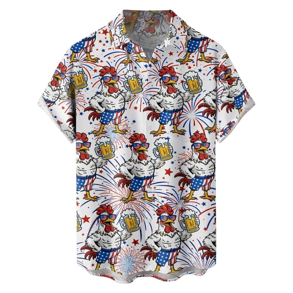 CONZONE Independence Day Men's Buttons Down Shirts 4Th Of July Short Sleeve Shirts for Men Trendy Patriotic Usa Flag Graphic Lapel Soft Lightweight Summer Tops