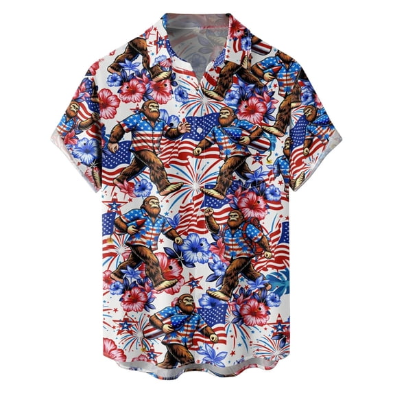 CONZONE Independence Day Men's Buttons Down Shirts 4Th Of July Short Sleeve Shirts for Men Trendy Patriotic Usa Flag Graphic Lapel Soft Lightweight Summer Tops