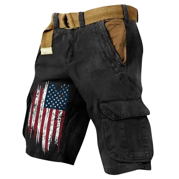 CONZONE Independence Day Mens Cargo Shorts Buttons 4Th Of July Shorts for Men Patriotic Usa Flag Graphic Lightweight Outdoor Shorts With Pockets