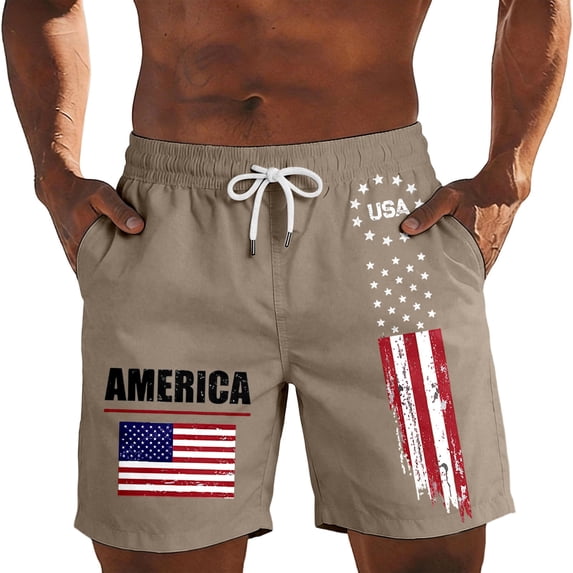 CONZONE Independence Day Mens Casual Shorts Elastic Waist Drawstring 4Th Of July Shorts For Men Patriotic Usa Flag Graphic Lightweight Loose Fit July 4Th Shorts With Pockets