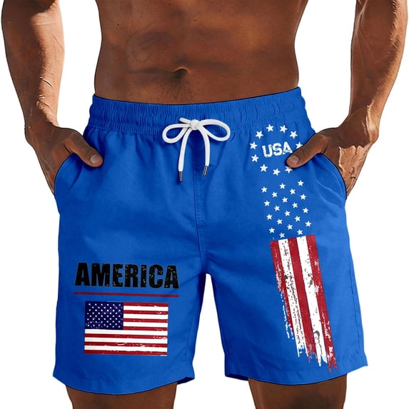 CONZONE Independence Day Mens Casual Shorts Elastic Waist Drawstring 4Th Of July Shorts For Men Patriotic Usa Flag Graphic Lightweight Loose Fit July 4Th Shorts With Pockets
