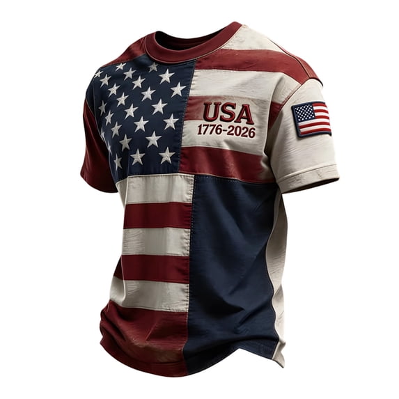 CONZONE Independence Day Mens T-Shirts Short Sleeve 4Th Of July T Shirts For Men Crew Neck Patriotic Usa 1776-2026 Graphic 250Th Anniversary American Tee Tops