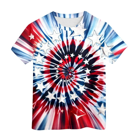 CONZONE Independence Day Toddler Boys T Shirts July 4Th Tie Dye Graphic Short Sleeve T-Shirt for Boys Crew Neck Lightweight Loose Fit Kids Spring Summer Tops