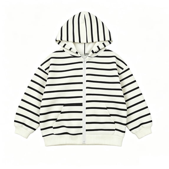 CONZONE Infant Boys Zip Up Hoodies Striped Hooded Sweatshirts with Pocket Fall Winter Pullover Boys Clothes Size 18-24 Months
