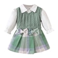 thumbnail image 1 of CONZONE Infant Girls Outfits 3 Piece Set Long Sleeve Warm Vest Sweater Shirt and Plaid Skirt Soft Fall Winter Clothes for Girls Size 1-2 Years, 1 of 6