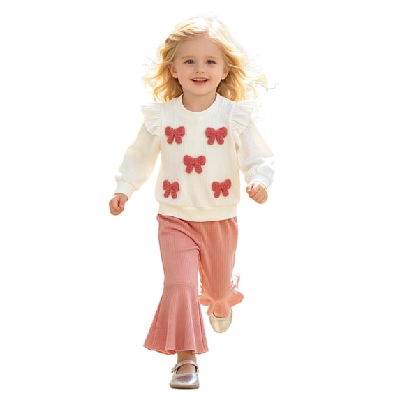 CONZONE Infant Girls Outfits Fall Winter 2 Piece Set Long Sleeve Letter Print Tops and Pants Soft Girls Clothes Size 12-18 Months