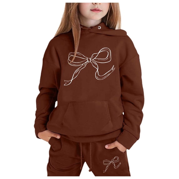 CONZONE Girls Sweatsuits 2 Piece Set Long Sleeve Bow Graphic Hoodies and Jogger Sweatpants Soft Fall Winter Outfits for Girls Size 1-2 Years