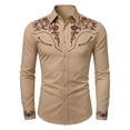 thumbnail image 1 of CONZONE Kids Boys Tops Long Sleeved Lapel Button Down Graphic Print Fashionable Tee Khaki Size 8-9 Years, 1 of 4