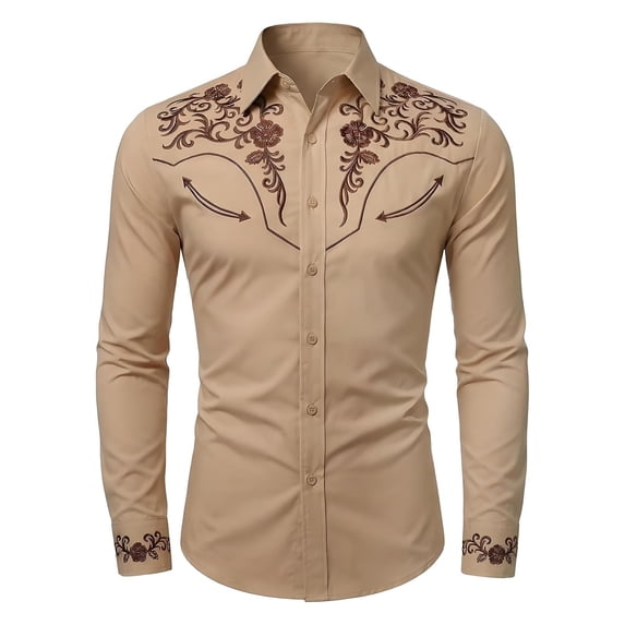 CONZONE Kids Boys Tops Long Sleeved Lapel Button Down Graphic Print Fashionable Tee Khaki Size 8-9 Years