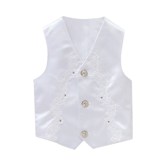 CONZONE Infant Kids Boys Tops Solid Color V Neck Sleeveless Button Down Vest Comfortnable Tee White Size 3-4 Years