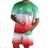 CONZONE Italy Day Men's 2 Pieces Outfits Gradient Color Short Sleeve T ...
