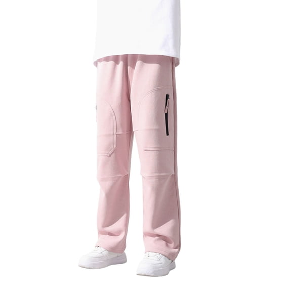CONZONE Kids Boys Baggy Cargo Pants Wide Leg Workout Pants for Child Elastic Waist Lightweight Fall Winter Athletic Jogger Pants with Pockets
