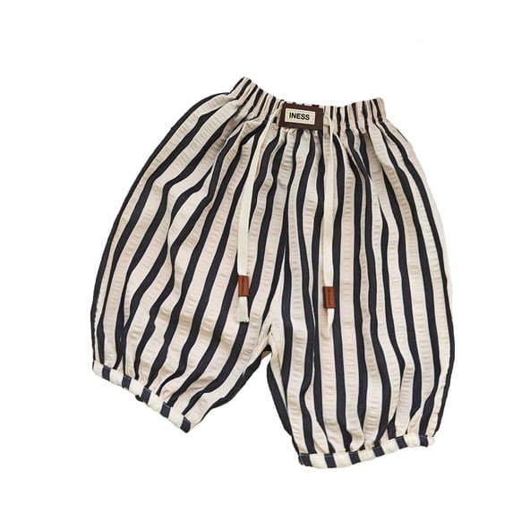 CONZONE Kids Boys Capri Harem Pants Casual Jogger Pants For Child Elastic Waist Striped Wide Leg Trousers With Pockets