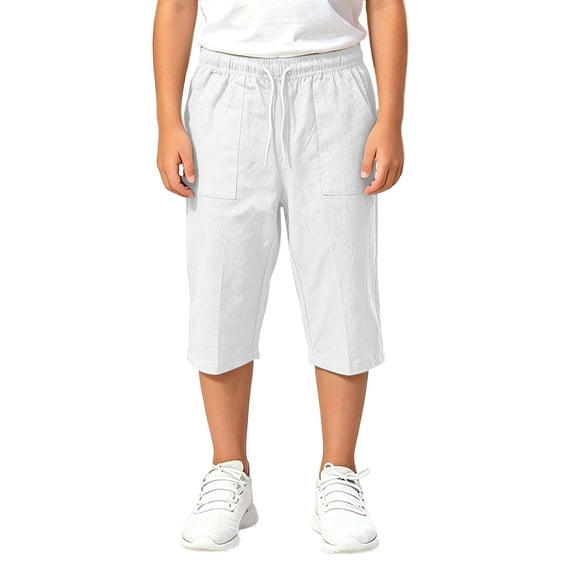 CONZONE Kids Boys Capri Pants Wide Leg Casual Pants for Child Elastic Waist Drawstring Back To School Athletic Jogger Pants with Pockets