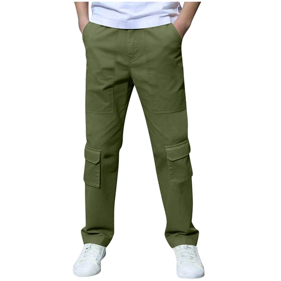 CONZONE Kids Boys Cargo Pants Outdoor Hiking Pants For Child Elastic Waist Solid Color Straight Leg Jogger Trousers With Pockets